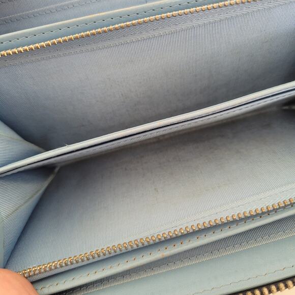 Lanvin Solid Blue Leather Zip Around Large Wallet Long Clutch Logo Designer - Picture 7 of 10